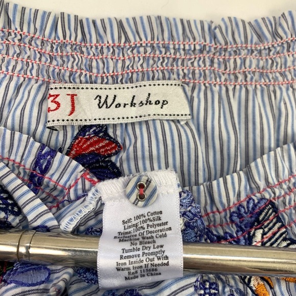 3J Workshop Johnny Was Striped Dress Embroidered S fit M Blue Milkmaid Floral - Picture 5 of 12